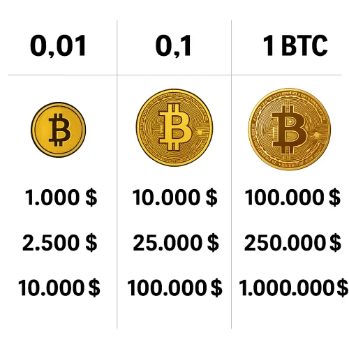 Tablica potencijalnih Bitcoin BTC vrijednosti u dolarima.manje je više
