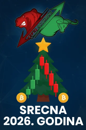 Sretna Nova 2026. godina, Kripto entuzijasti: Bitcoin, bik i medvjed tržište.