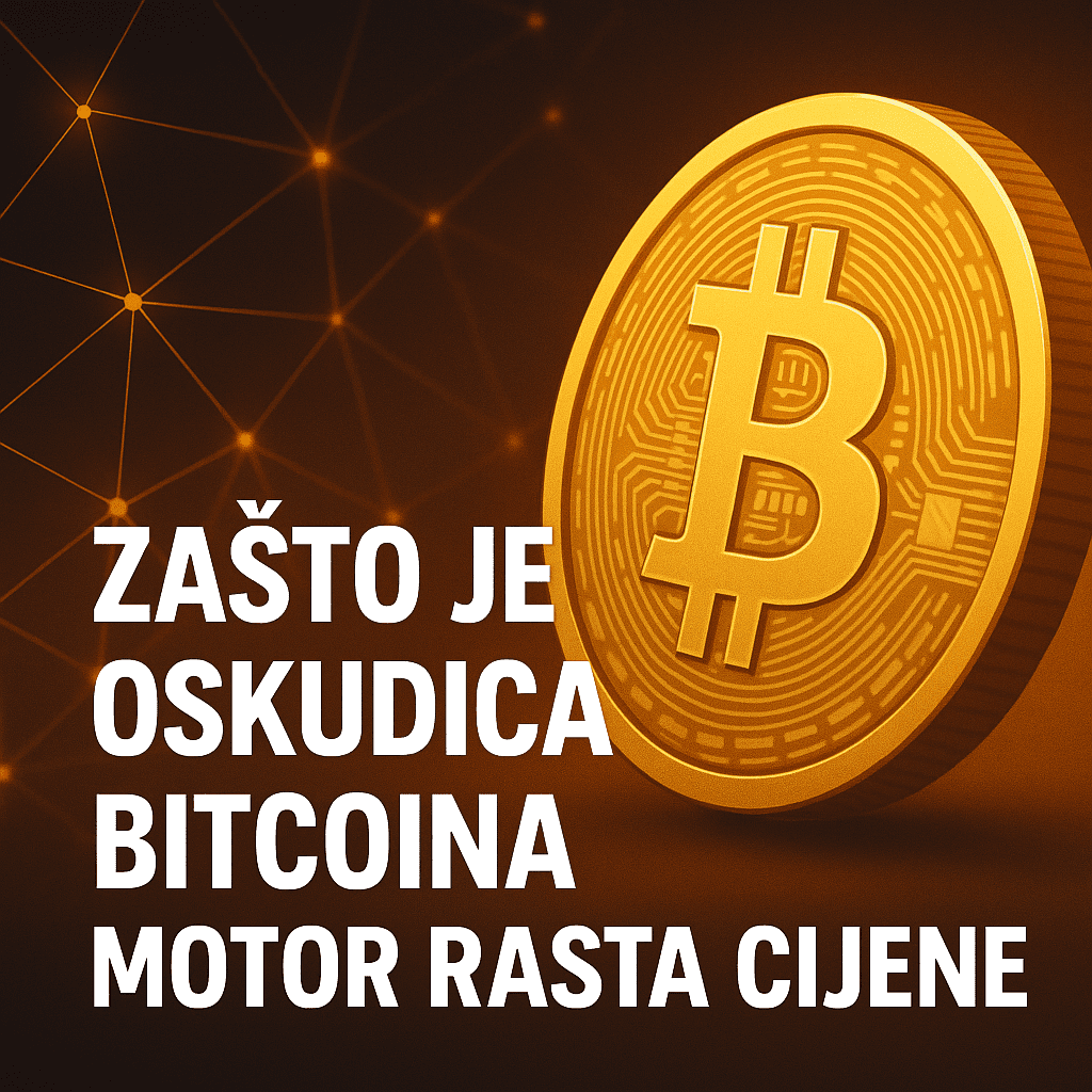 Oskudica Bitcoina: Zlatni novčić i graf rasta cijene