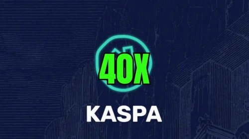 KASPA 40X kripto logo, zeleni futuristički dizajn.