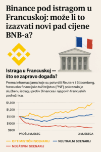 Binance istraga u Francuskoj, grafikon cijene BNB-a i mogući scenariji pada.