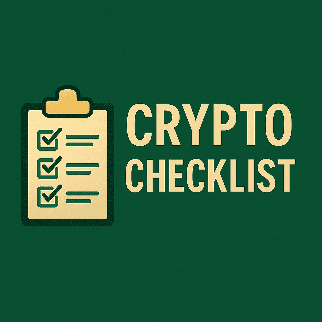 Zlatna kripto čeklista na zelenoj pozadini za organizaciju i sigurnost ulaganja.Kripto Checklista