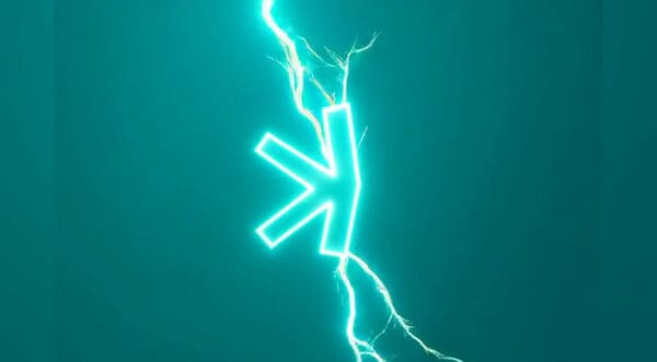 Sjajna tirkizna strelica i električne munje: digitalna snaga.