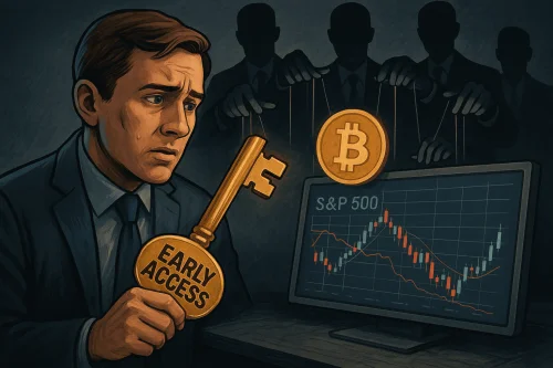 Institucije i fond menadžeri povlače konce nad kripto tržištem dok mali investitor gleda graf – simbol nevidljivog rata za likvidnost.