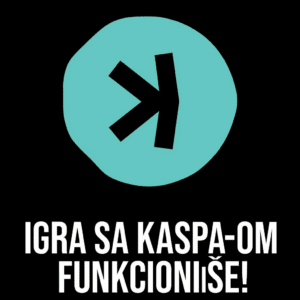 Kaspa igra funkcioniše: Tirkizni logo K na grafici.