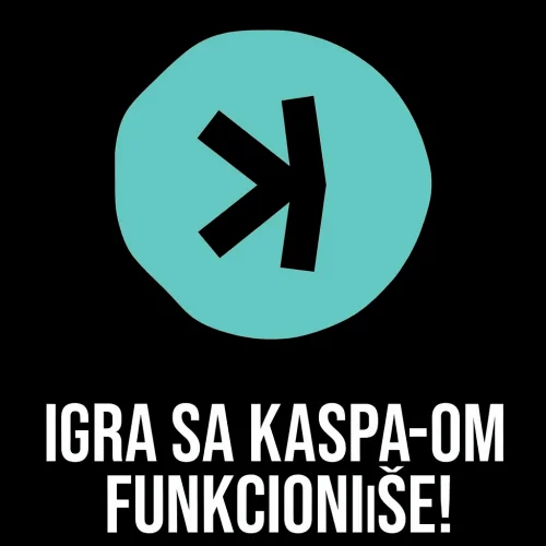Kaspa igra funkcioniše: Tirkizni logo K na grafici. igra sa kaspom