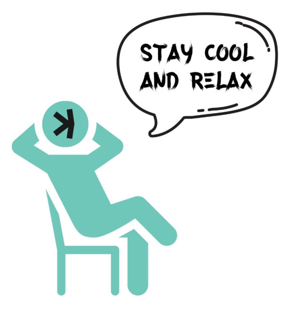 Opuštena tirkizna grafika osobe u stolici za smanjenje stresa i mir.KASPA JE TEK POČELA