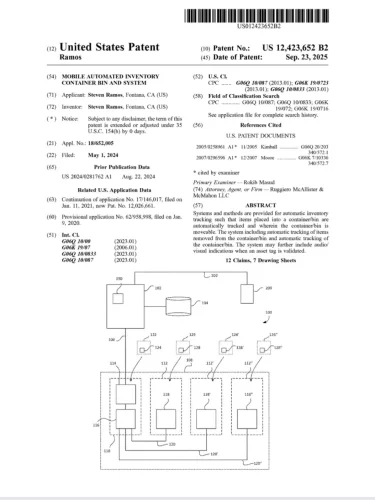 US patent 12,423,652 B2: mobilni automatizirani sustav inventara Stevena Ramosa.