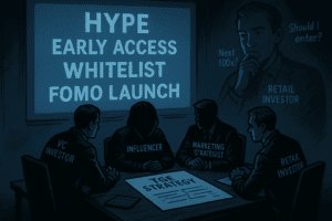 VC fondovi i influenceri planiraju FOMO strategiju za kripto projekt dok retail promatra sa strane.