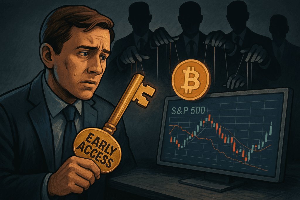 Institucije i fond menadžeri povlače konce nad kripto tržištem dok mali investitor gleda graf – simbol nevidljivog rata za likvidnost.