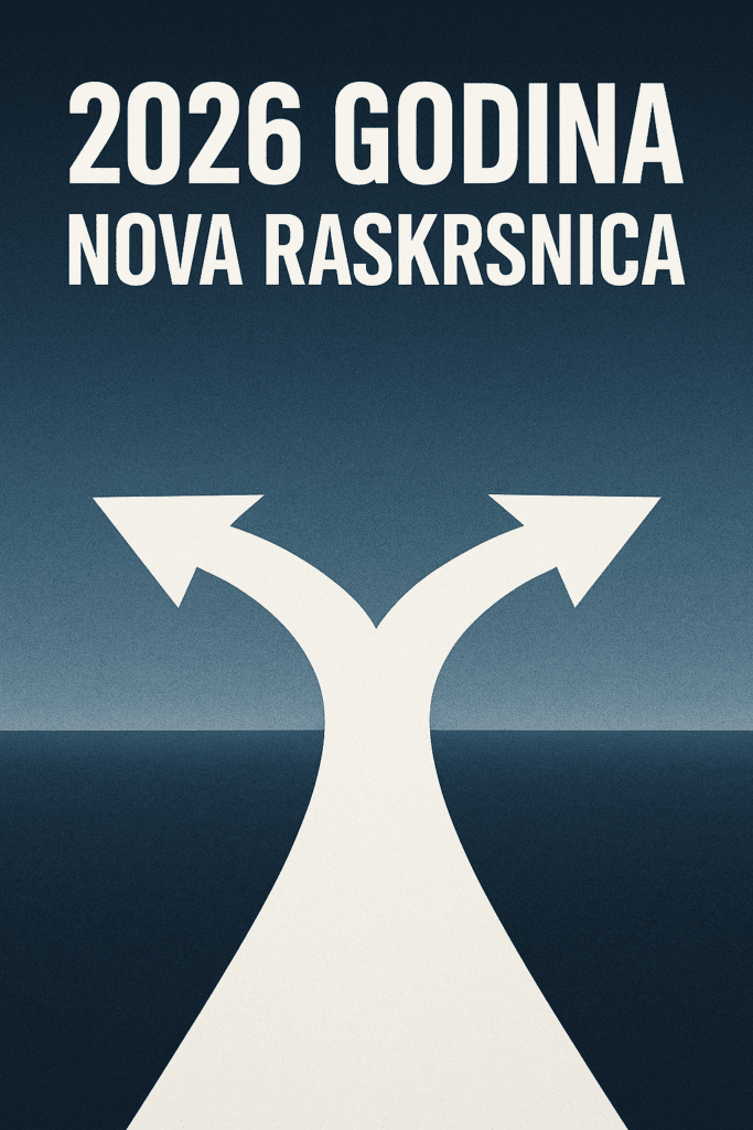 Minimalistički plakat: 2026. godina, nova raskrsnica i izbor.