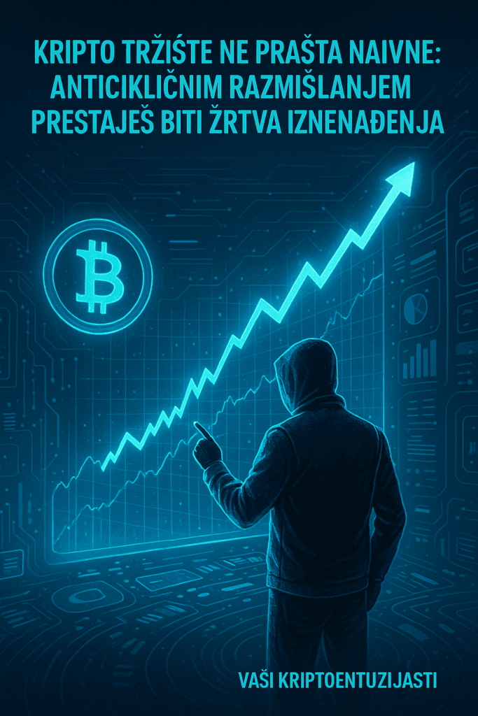 Misteriozna figura analizira Bitcoin grafikon rasta na cyberpunk kripto tržištu.Kripto tržište ne prašta