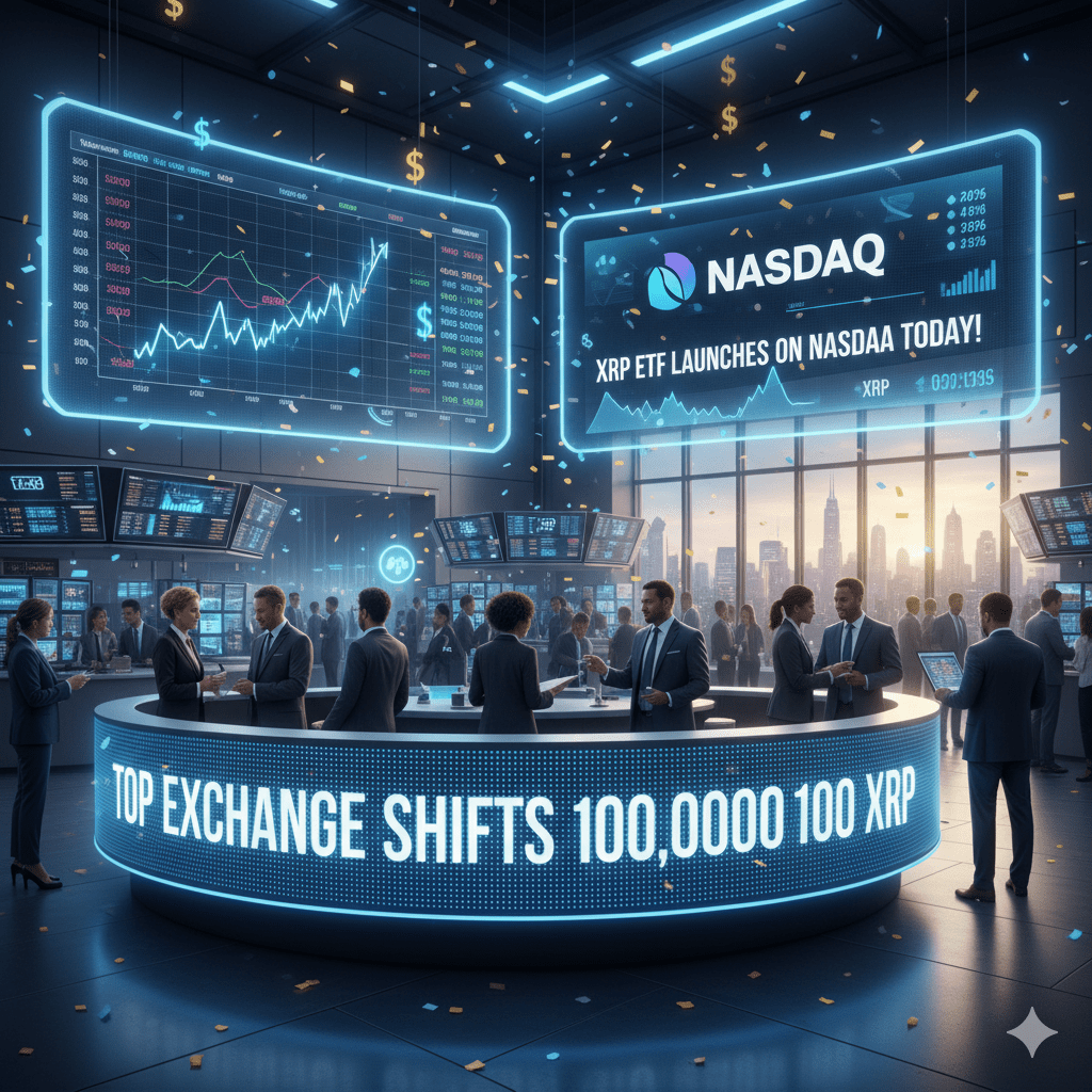 Užurbana futuristička burza dionica s XRP ETF lansiranjem na NASDAQ-u.