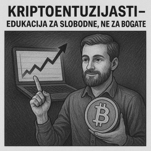Bitcoin edukacija za kripto entuzijaste: muškarac i laptop s grafikonom.