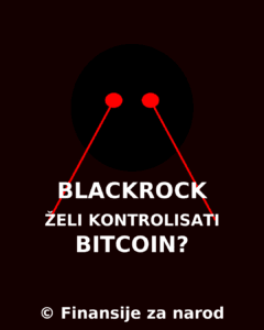 BlackRock želi kontrolisati Bitcoin, prikazan s laserskim očima.