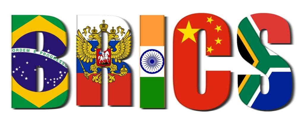 3D logo BRICS-a sa zastavama država članica.BRICS i investiranje