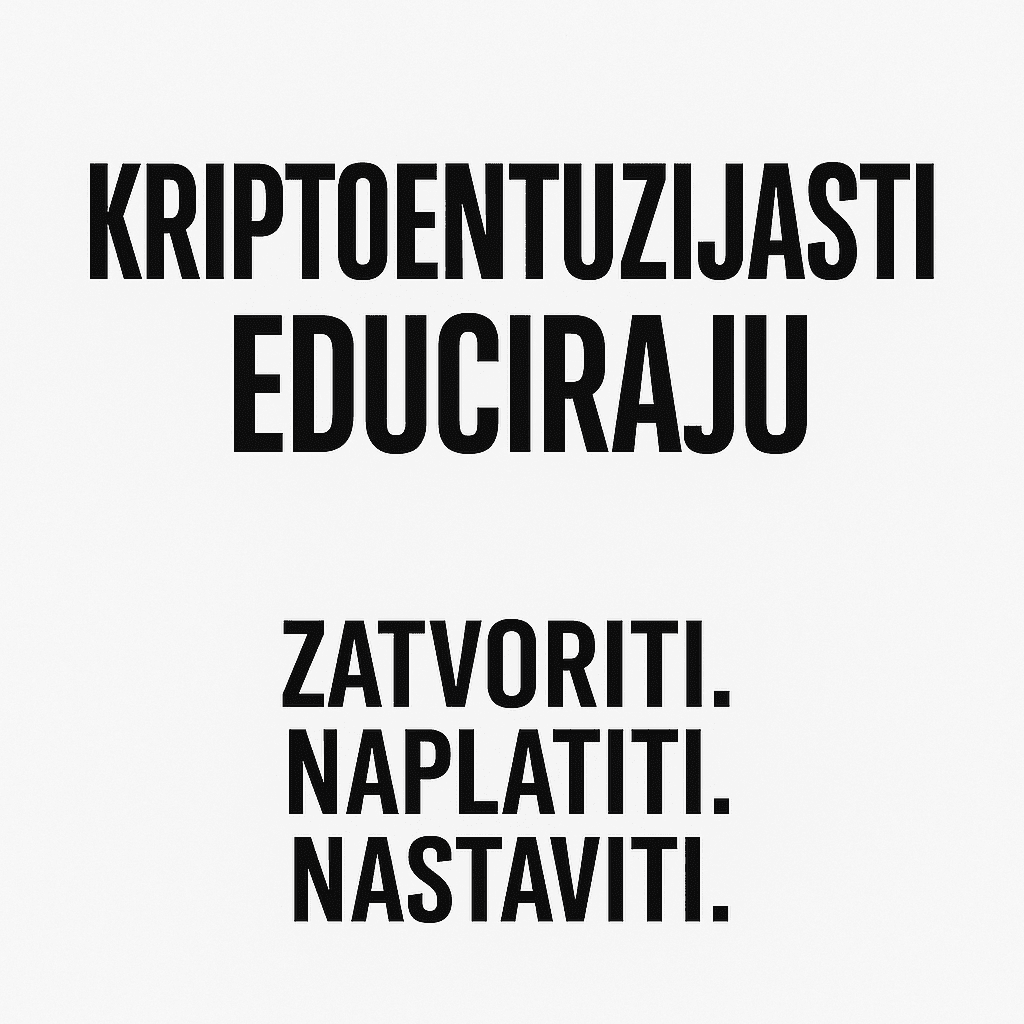 Kripto edukacija grafika: Kriptoentuzijasti educiraju. Zatvoriti, naplatiti, nastaviti.