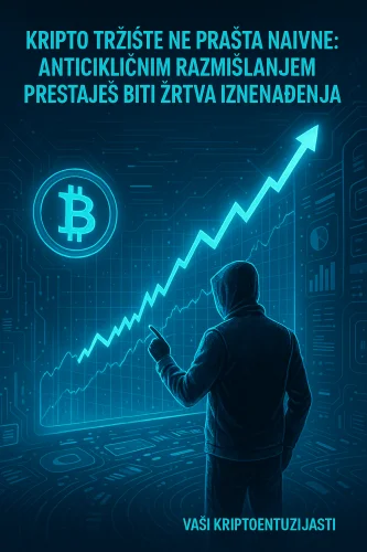 Misteriozna figura analizira Bitcoin grafikon rasta na cyberpunk kripto tržištu.Kripto tržište ne prašta