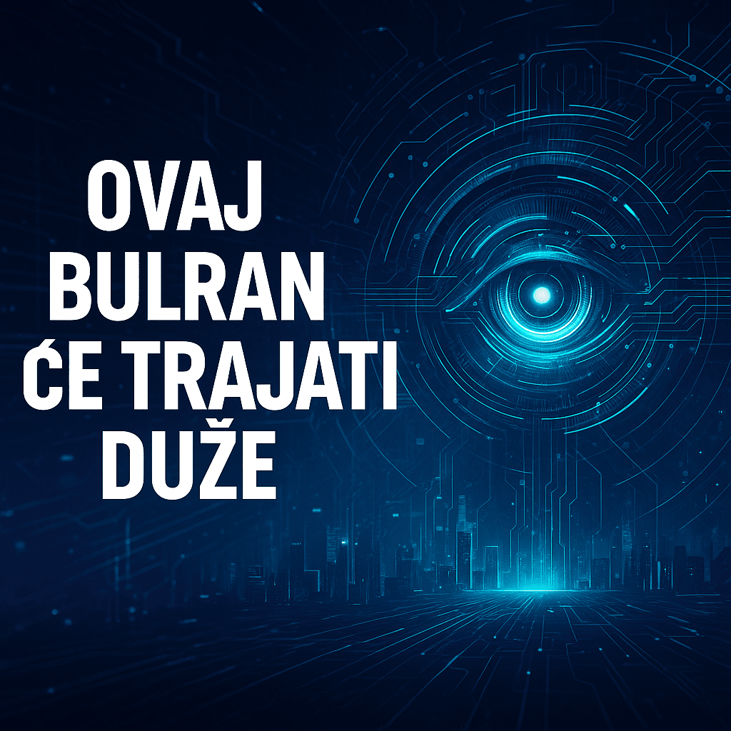Digitalno plavo oko nadzire futuristički grad i AI tehnologiju.Ovaj bull run će trajati duže