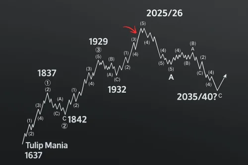 Detaljan grafikon Elliottovih valova analizira tržišne cikluse, povijest i buduće prognoze.Šta smo naučili