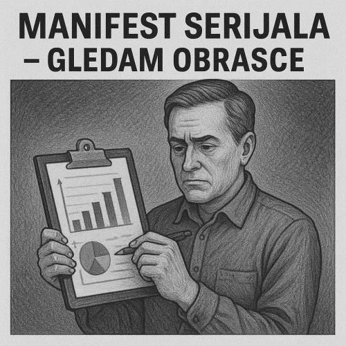 Ozbiljan muškarac proučava grafikone i podatke na podlozi.MANIFEST SERIJALA