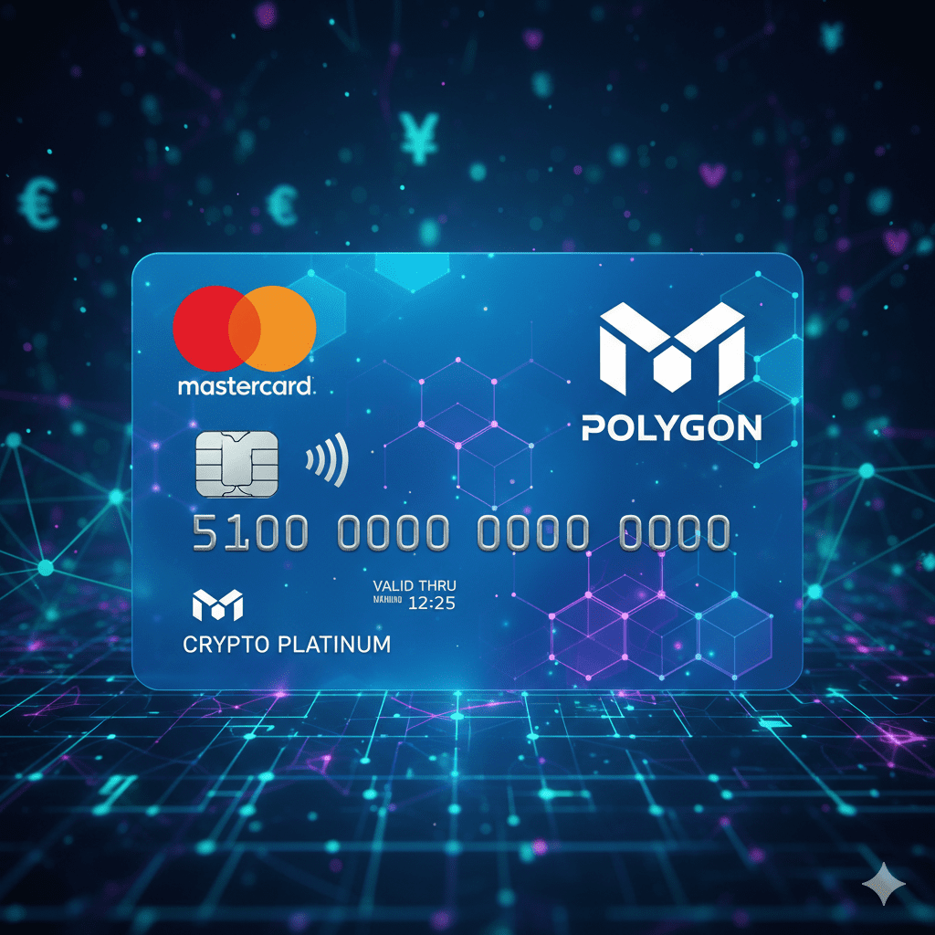 Futuristička Polygon Mastercard kripto kreditna kartica za plaćanje.