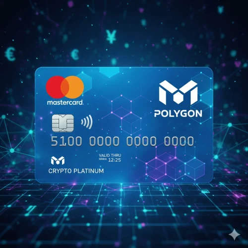 Futuristička Polygon Mastercard kripto kreditna kartica za plaćanje.