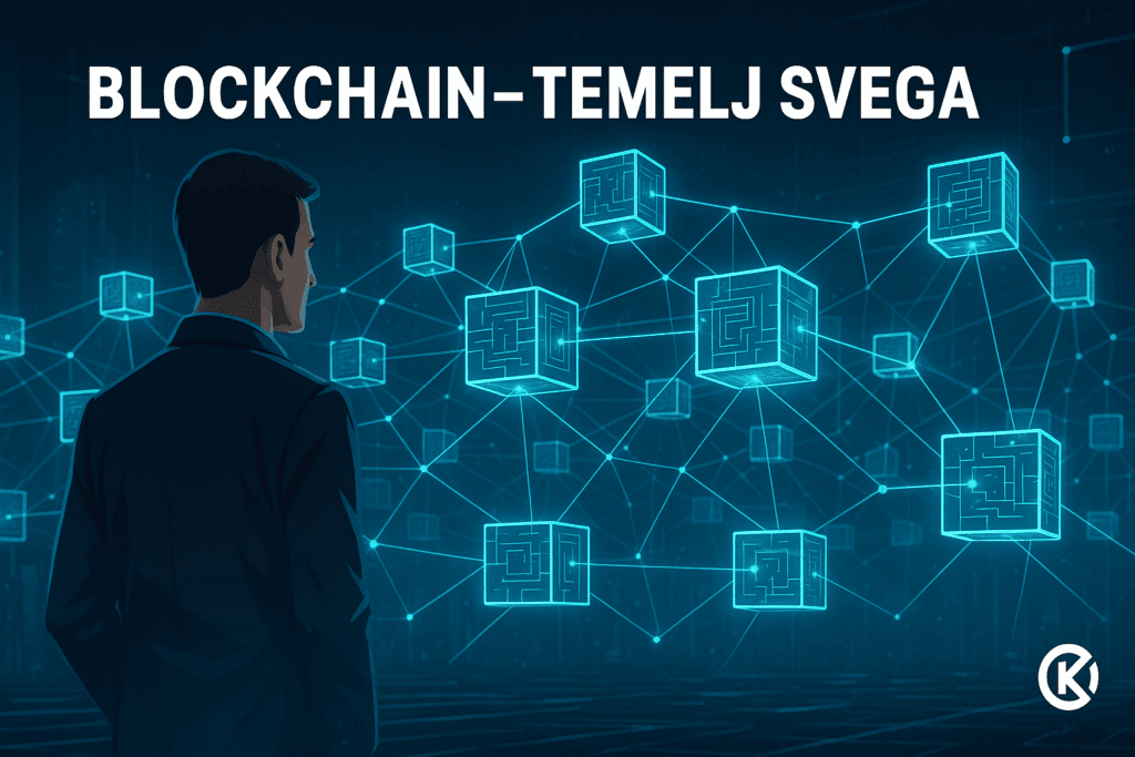 Hologramska blockchain mreža s investitorom koji proučava što je blockchain.temelj koji moraš ruzumjeti