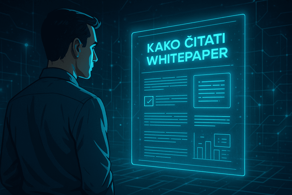 Investitor proučava digitalni whitepaper i uči kako čitati whitepaper