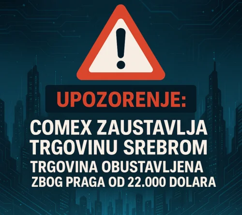 COMEX obustavlja trgovinu srebrom zbog praga cijene. Upozorenje o tržištu srebra.