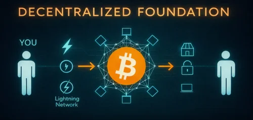 Dijagram decentralizirane transakcije Bitcoinom i Lightning mrežom.