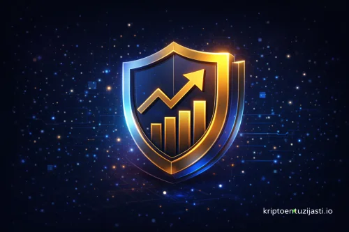 Amblem digitalne sigurnosti i rasta kriptovaluta.