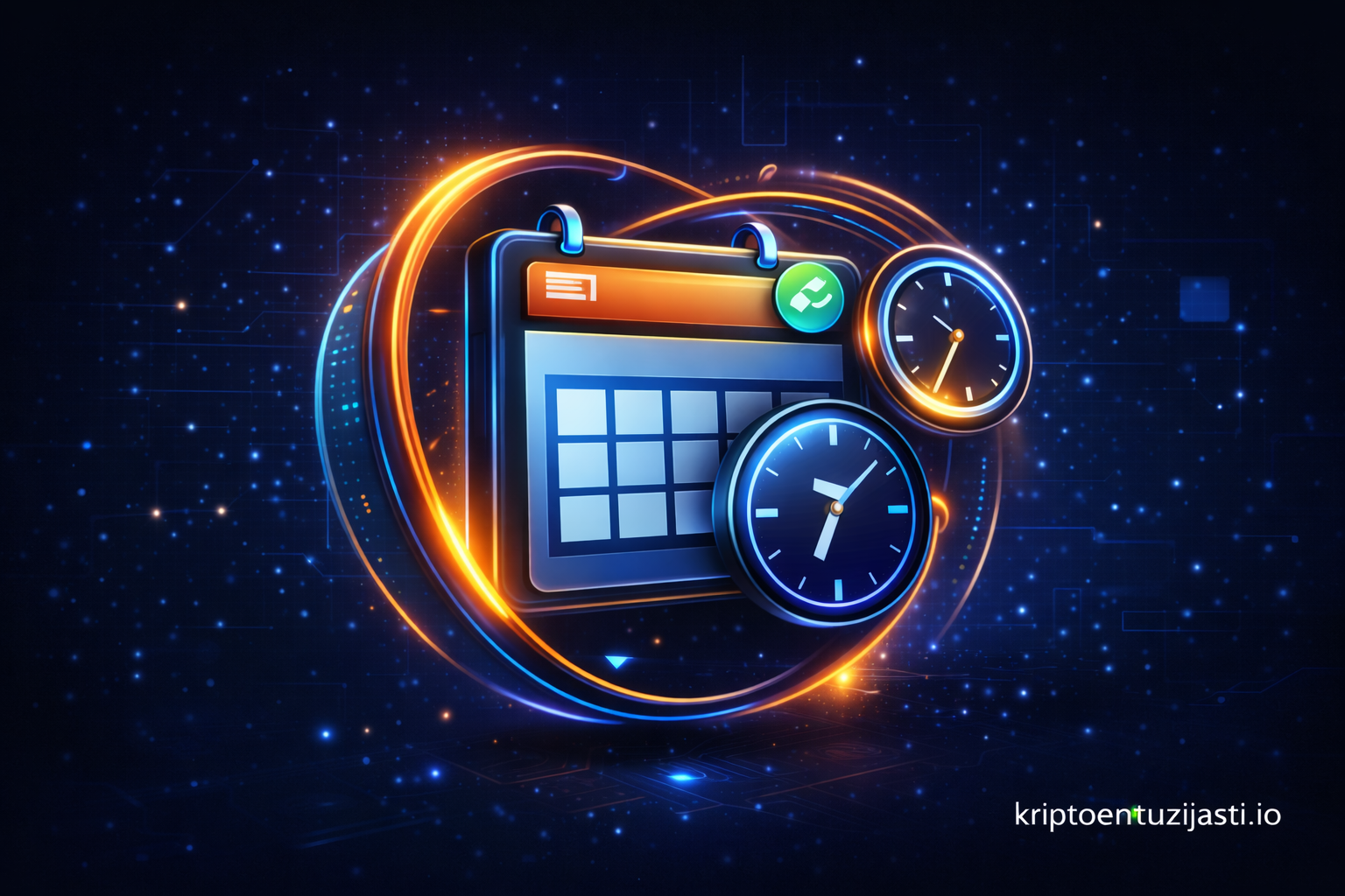 Digitalni kalendar i satovi za upravljanje vremenom s futurističkim svjetlom.