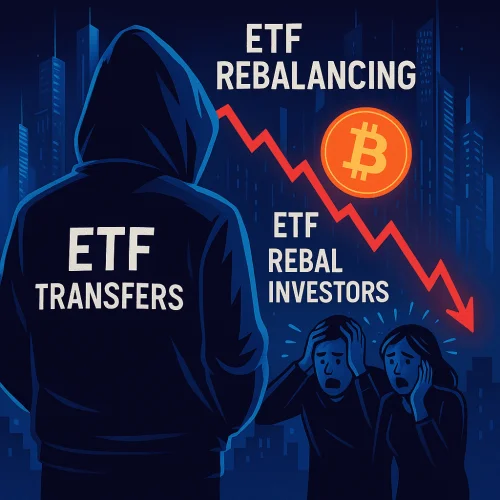 ETF rebalansi Bitcoin pad – tajanstvena figura promatra kako institucionalni rebalansi ruše cijenu BTC-a