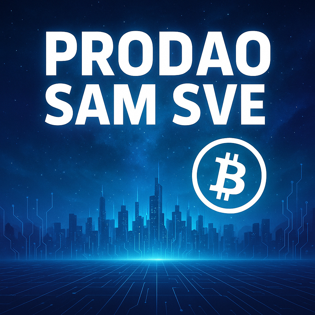 Bitcoin, futuristički grad i digitalna prodaja kriptovaluta noću.Prodao sam sve
