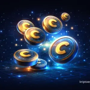 Zlatne kriptovalute C u futurističkoj digitalnoj mreži.