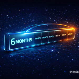 Futuristička traka napretka za 6 mjeseci s plavim i narančastim sjajem.