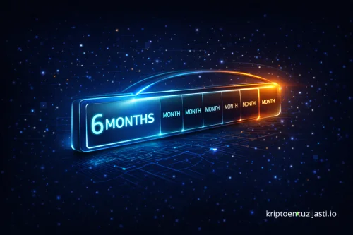 Futuristička traka napretka za 6 mjeseci s plavim i narančastim sjajem.