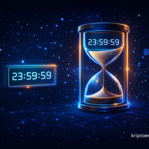 Futuristički digitalni pješčani sat simbol je kripto vremena.