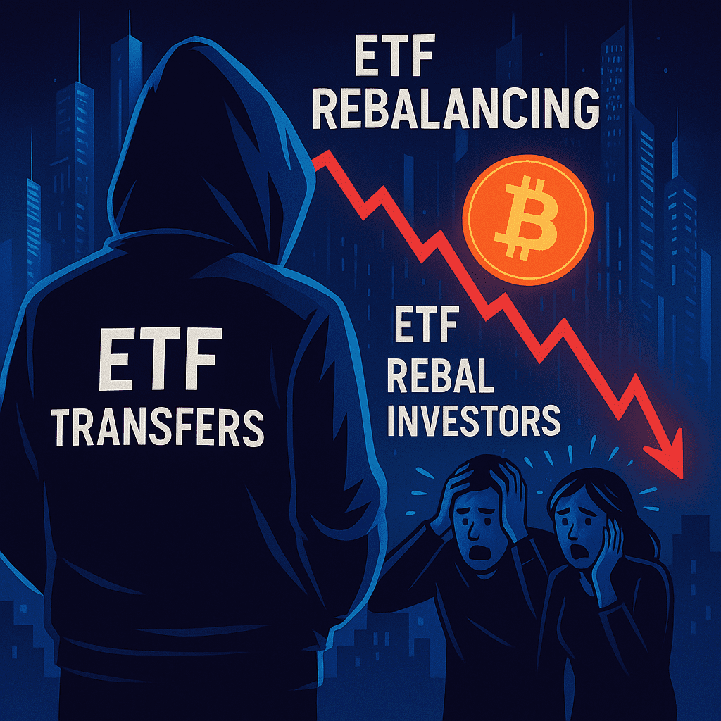 ETF rebalansi Bitcoin pad – tajanstvena figura promatra kako institucionalni rebalansi ruše cijenu BTC-a