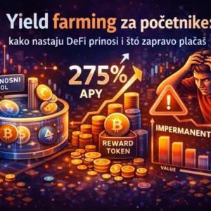 Yield farming prinosi i DeFi protokoli. Kripto ulaganje i rizik.