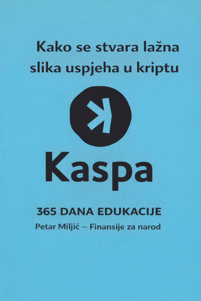 Petar Miljić edukativni poster: lažna slika uspjeha u kriptu s Kaspa.