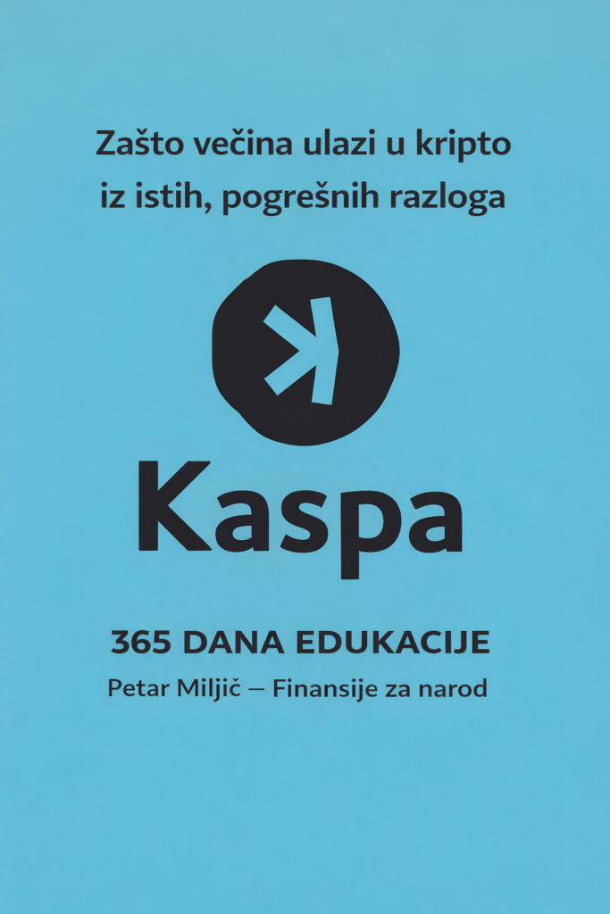 Plavi oglas Kaspa: Kripto edukacija i finansije Petra Miljića.