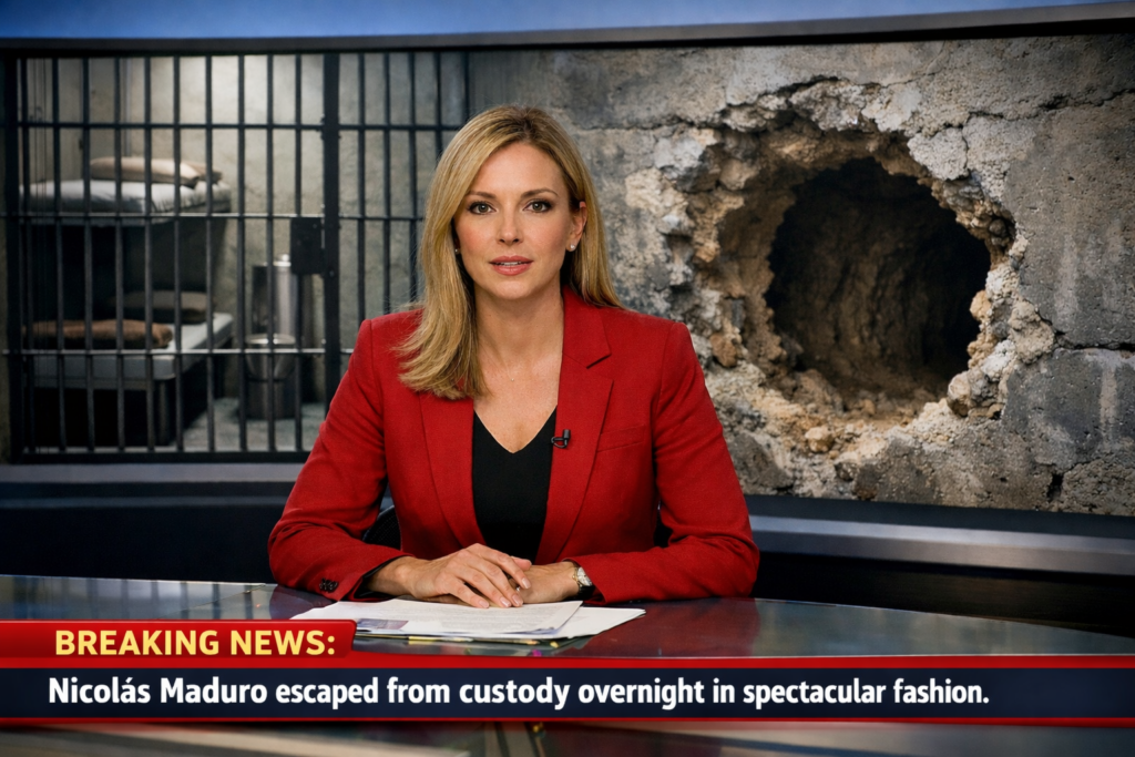 Voditeljica vijesti izvještava o spektakularnom bijegu Nicolása Madura.