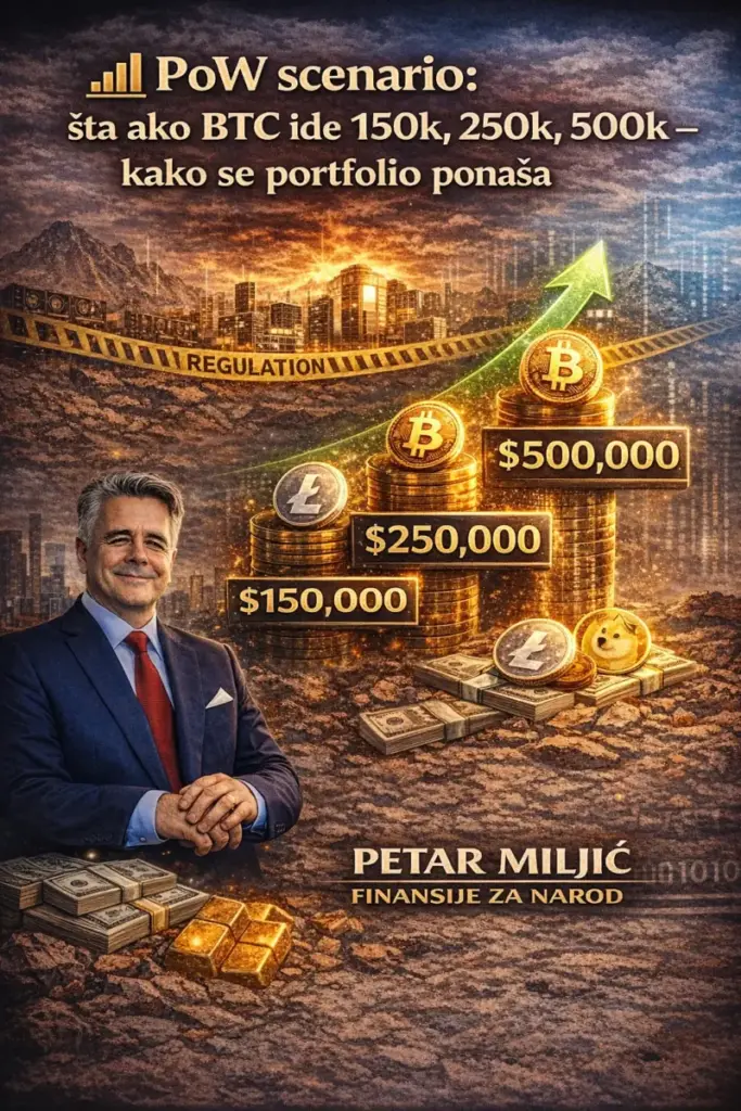PoW scenario: šta ako BTC ide 150k, 250k, 500k – kako se portfolio ponaša