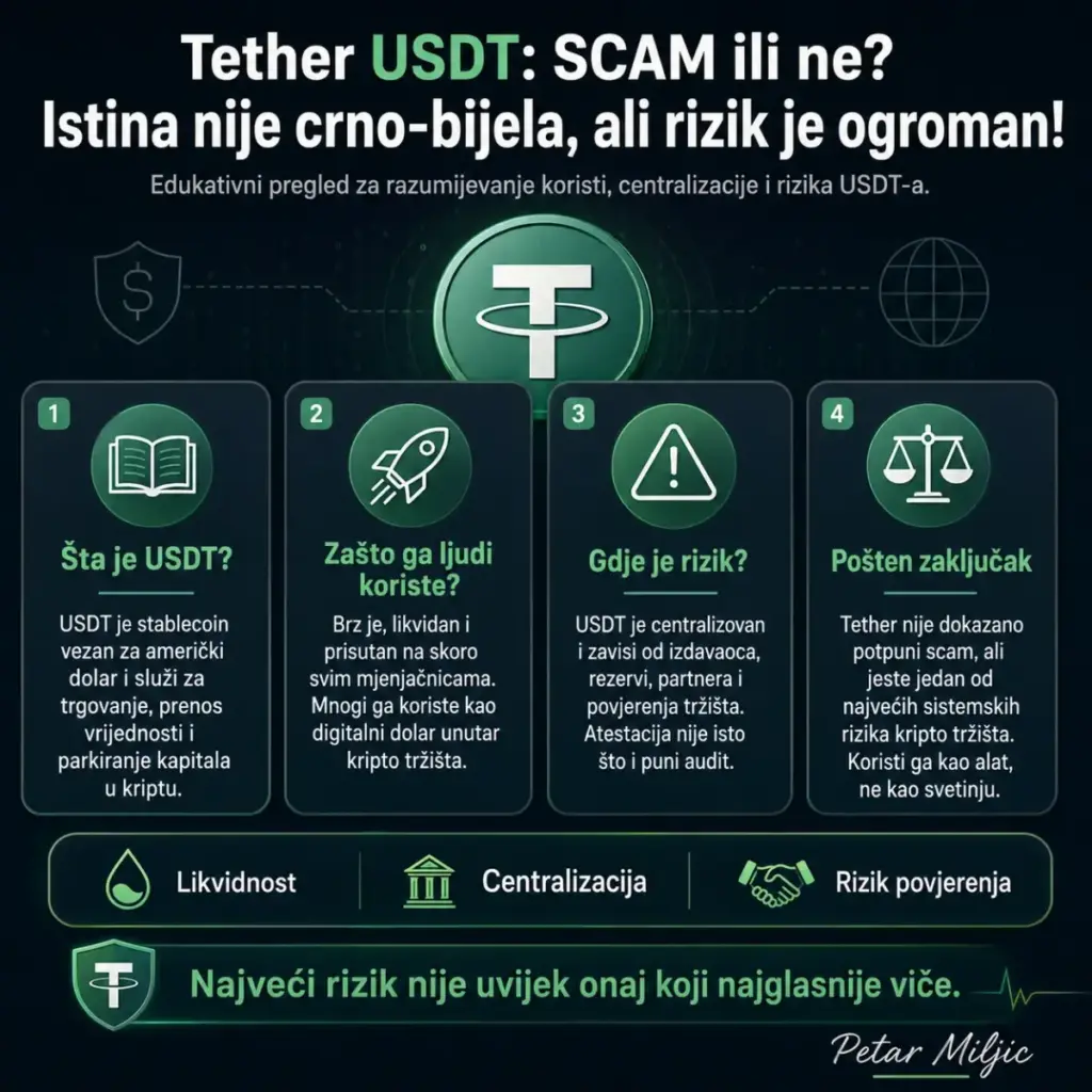 Tether USDT: SCAM ili ne? Istina nije crno-bijela, ali rizik je ogroman