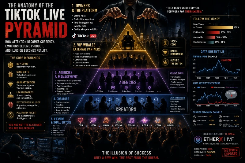 Anatomija TikTok Live Piramide: Od MLM Mehanike do "Agencijskih Pijuna" i Iluzije Uspjeha - ilustracija
